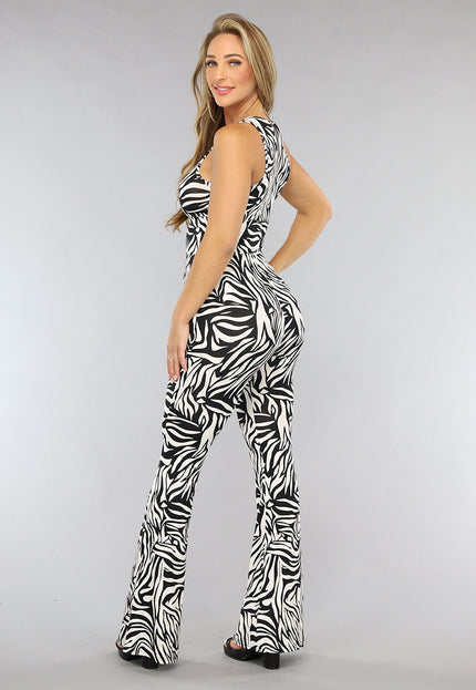 OP=OP.07.NL Witte Zebraprint Tall Flair Broek met Elastische Taille