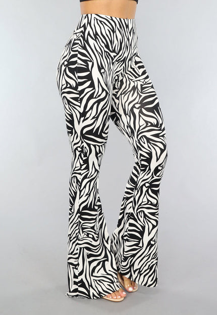OP=OP.07.NL Witte Zebraprint Tall Flair Broek met Elastische Taille