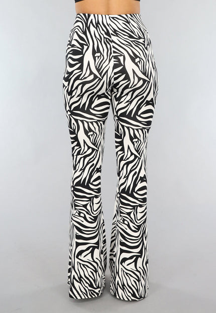 OP=OP.07.NL Witte Zebraprint Tall Flair Broek met Elastische Taille