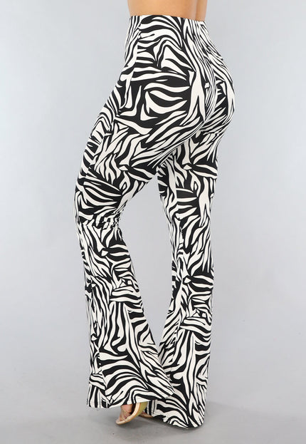 OP=OP.07.NL Witte Zebraprint Tall Flair Broek met Elastische Taille
