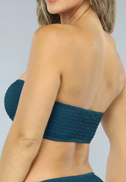 NEW1206 Zeegroene Bandeau Bikini Top met Halter Model
