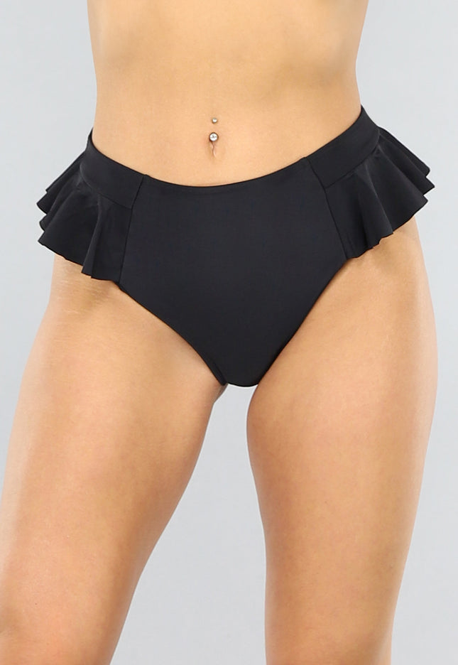 NEW1206 Zwart High Waist Maxi Bikinibroekje met Ruches