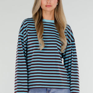 NEW120826 Blauw Bruin Gestreepte Top