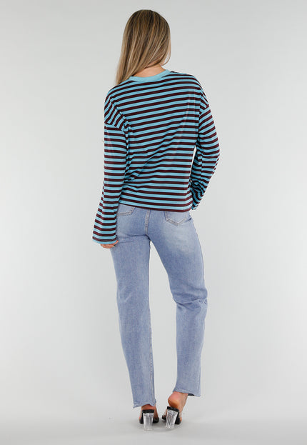 NEW120826 Blauw Bruin Gestreepte Top