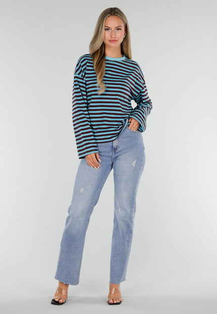NEW120826 Blauw Bruin Gestreepte Top