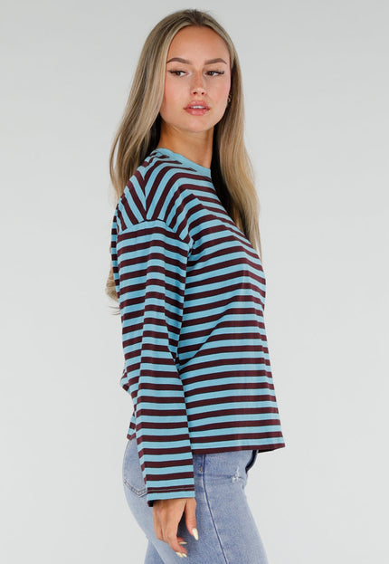 NEW120826 Blauw Bruin Gestreepte Top