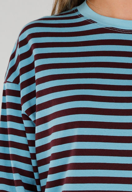 NEW120826 Blauw Bruin Gestreepte Top