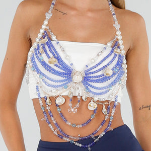 NEW120826 Blauwe Kralen Bodychain met Parels