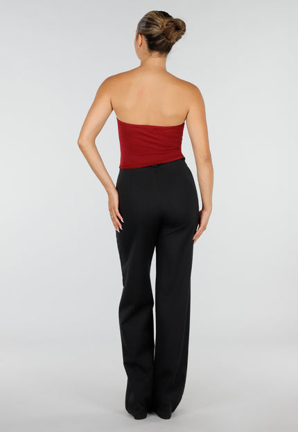 NEW120826 Bordeauxrode Strapless Fringe Top