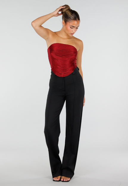 NEW120826 Bordeauxrode Strapless Fringe Top