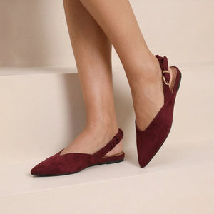 NEW120826 Bordeauxrode Suèdelook Slingbacks