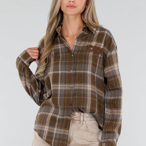 NEW120826 Bruine Geruite Blouse