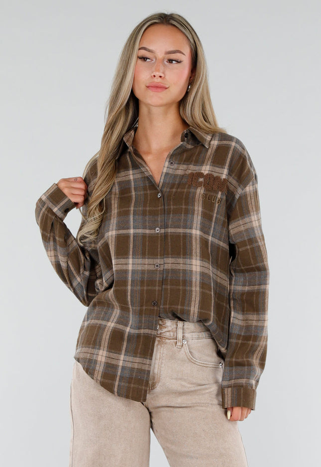 NEW120826 Bruine Geruite Blouse