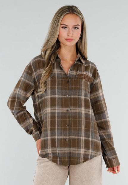 NEW120826 Bruine Geruite Blouse