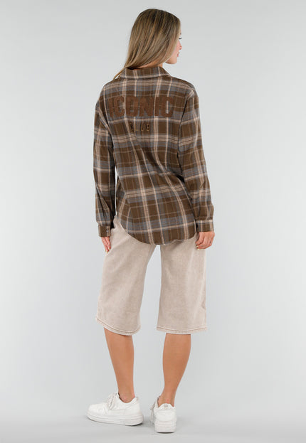 NEW120826 Bruine Geruite Blouse