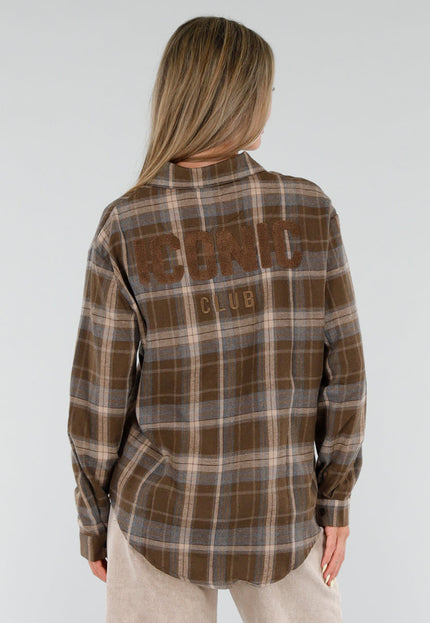 NEW120826 Bruine Geruite Blouse