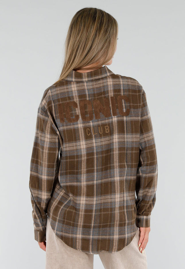 NEW120826 Bruine Geruite Blouse