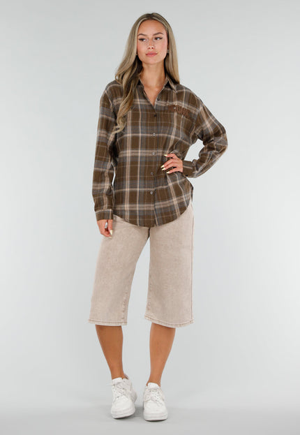 NEW120826 Bruine Geruite Blouse