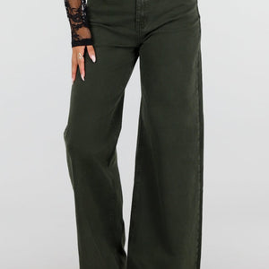 NEW120826 Donkergroene Wide Leg Jeans