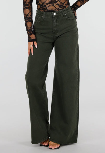 NEW120826 Donkergroene Wide Leg Jeans