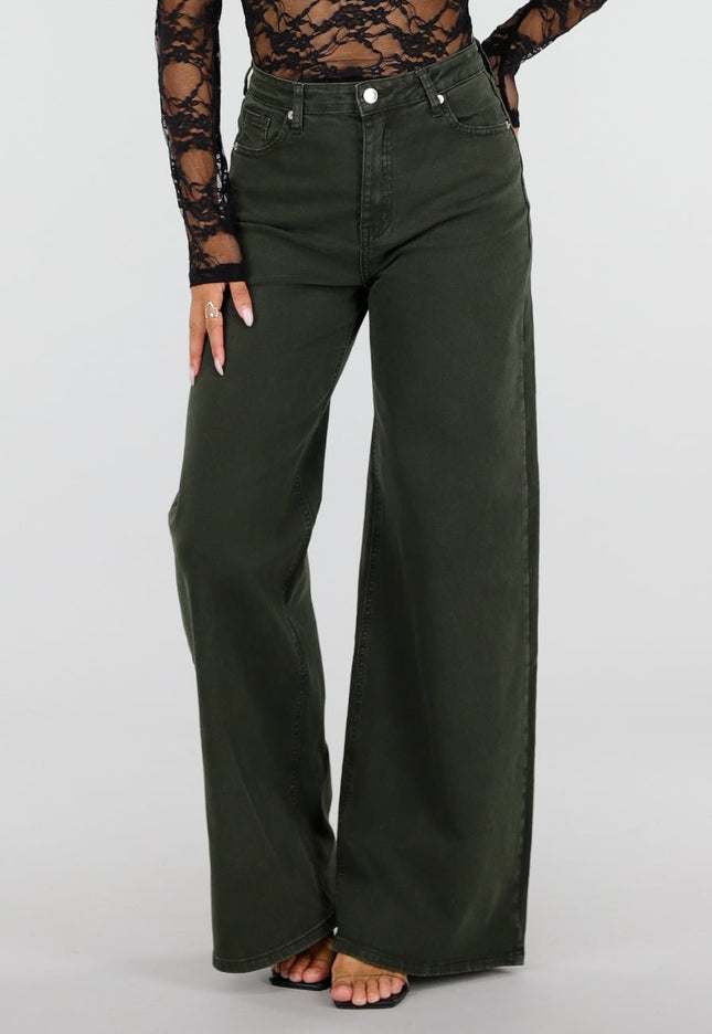 NEW120826 Donkergroene Wide Leg Jeans