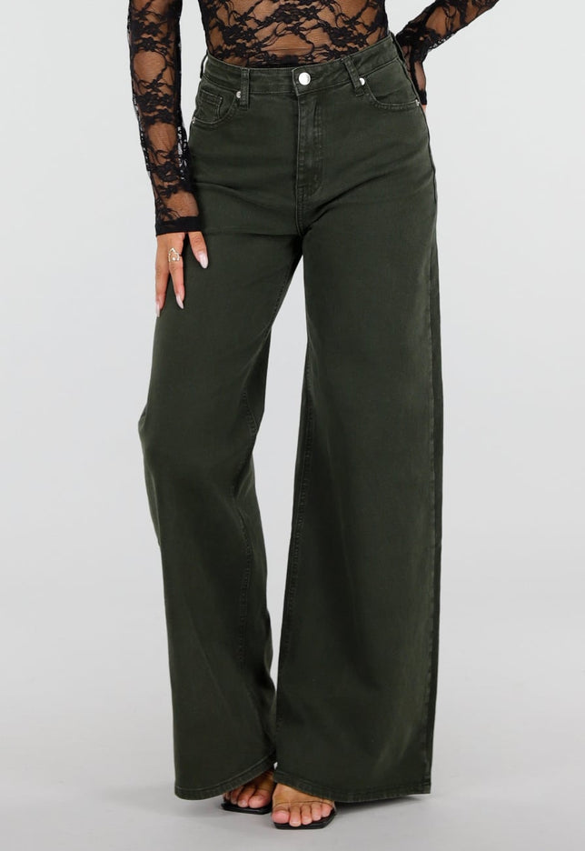 NEW120826 Donkergroene Wide Leg Jeans