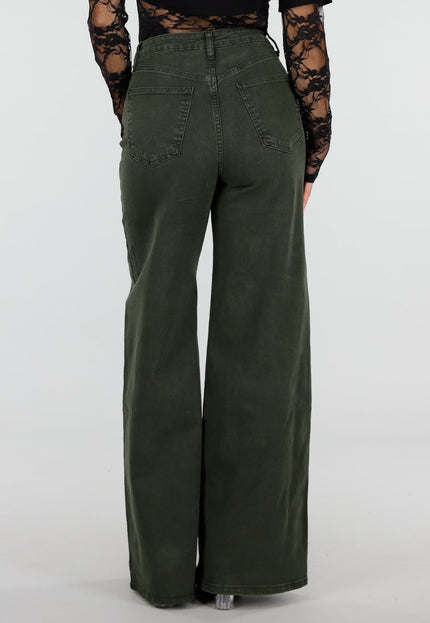 NEW120826 Donkergroene Wide Leg Jeans