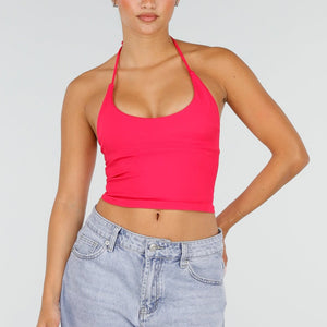 NEW120826 Fuchsia Halter Sport Top met Pads