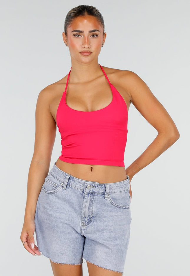 NEW120826 Fuchsia Halter Sport Top met Pads