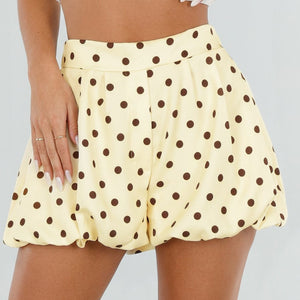 NEW120826 Gele Ballon Short met Bruine Stippen