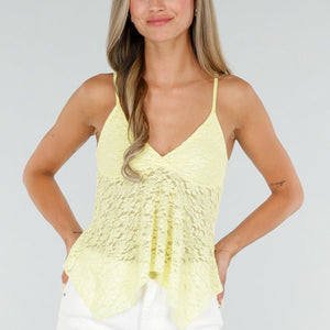 NEW120826 Gele Kanten Top met Spaghettibandjes