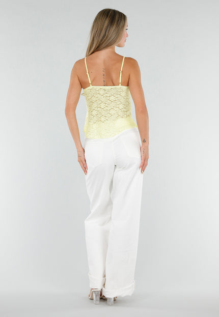 NEW120826 Gele Kanten Top met Spaghettibandjes