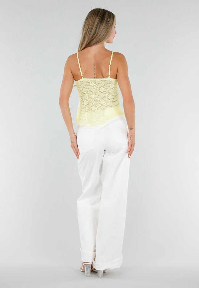NEW120826 Gele Kanten Top met Spaghettibandjes