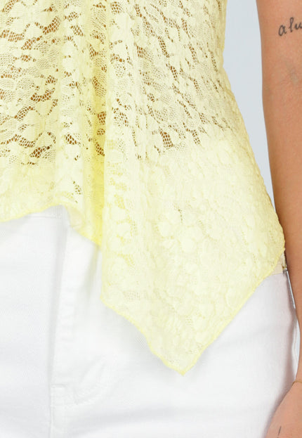 NEW120826 Gele Kanten Top met Spaghettibandjes