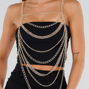 NEW120826 Goudkleurige Bodychain met Choker