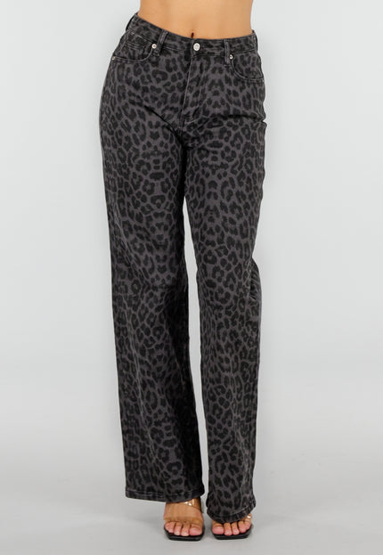 NEW120826 Grijze Straight Leg Jeans met Panterprint