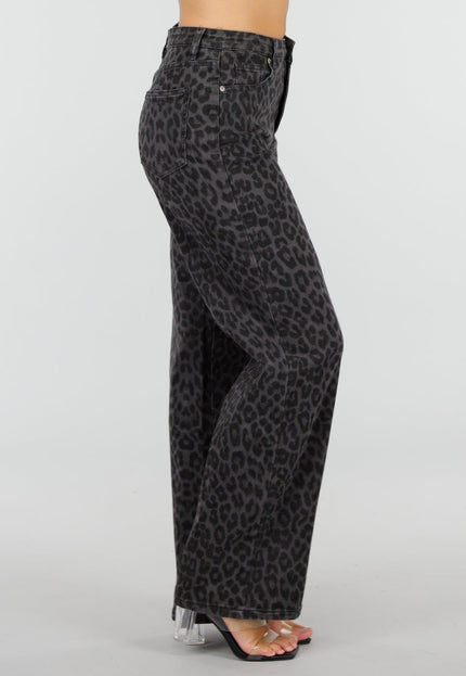 NEW120826 Grijze Straight Leg Jeans met Panterprint
