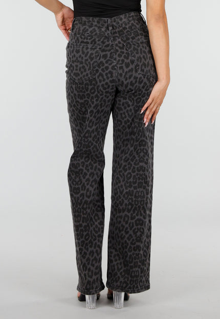 NEW120826 Grijze Straight Leg Jeans met Panterprint
