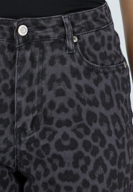 NEW120826 Grijze Straight Leg Jeans met Panterprint