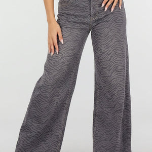 NEW120826 Grijze Wide Leg Jeans met Zebraprint