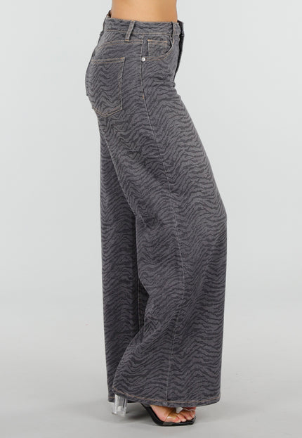 NEW120826 Grijze Wide Leg Jeans met Zebraprint