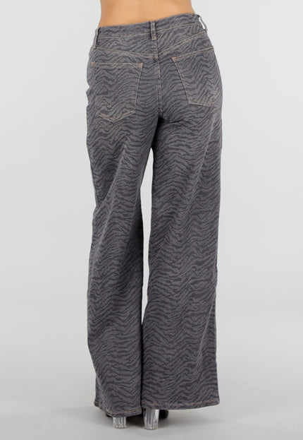 NEW120826 Grijze Wide Leg Jeans met Zebraprint