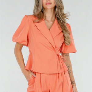 NEW120826 Koraal Blazer met Korte Pofmouwen