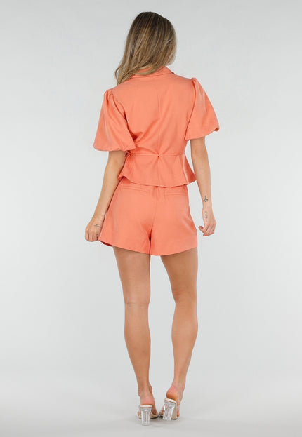 NEW120826 Koraal Blazer met Korte Pofmouwen