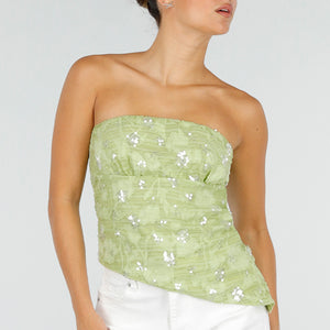 NEW120826 Olijfgroene Strapless Top met Pailletten