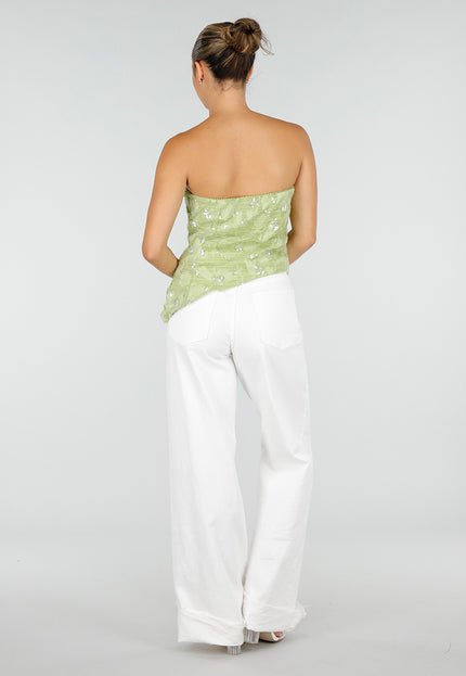 NEW120826 Olijfgroene Strapless Top met Pailletten