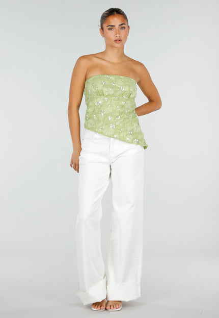 NEW120826 Olijfgroene Strapless Top met Pailletten