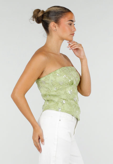 NEW120826 Olijfgroene Strapless Top met Pailletten