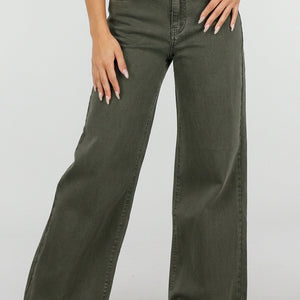 NEW120826 Olijfgroene Wide Leg Jeans