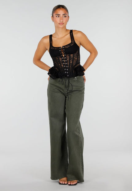 NEW120826 Olijfgroene Wide Leg Jeans